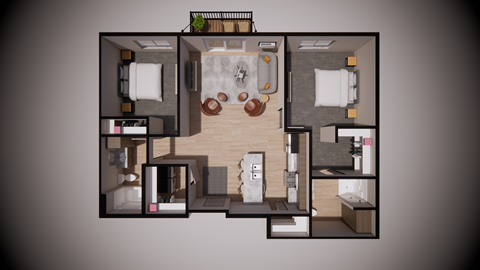Floor plan for 2 beds, 2 baths, 1059 sqft